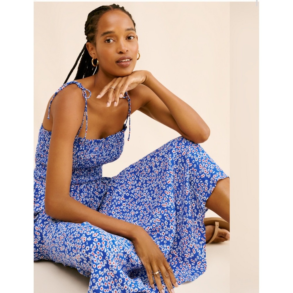 Madewell Smocked Floral Boho Midi Dress Size 14 Cottagecore Romantic Feminine